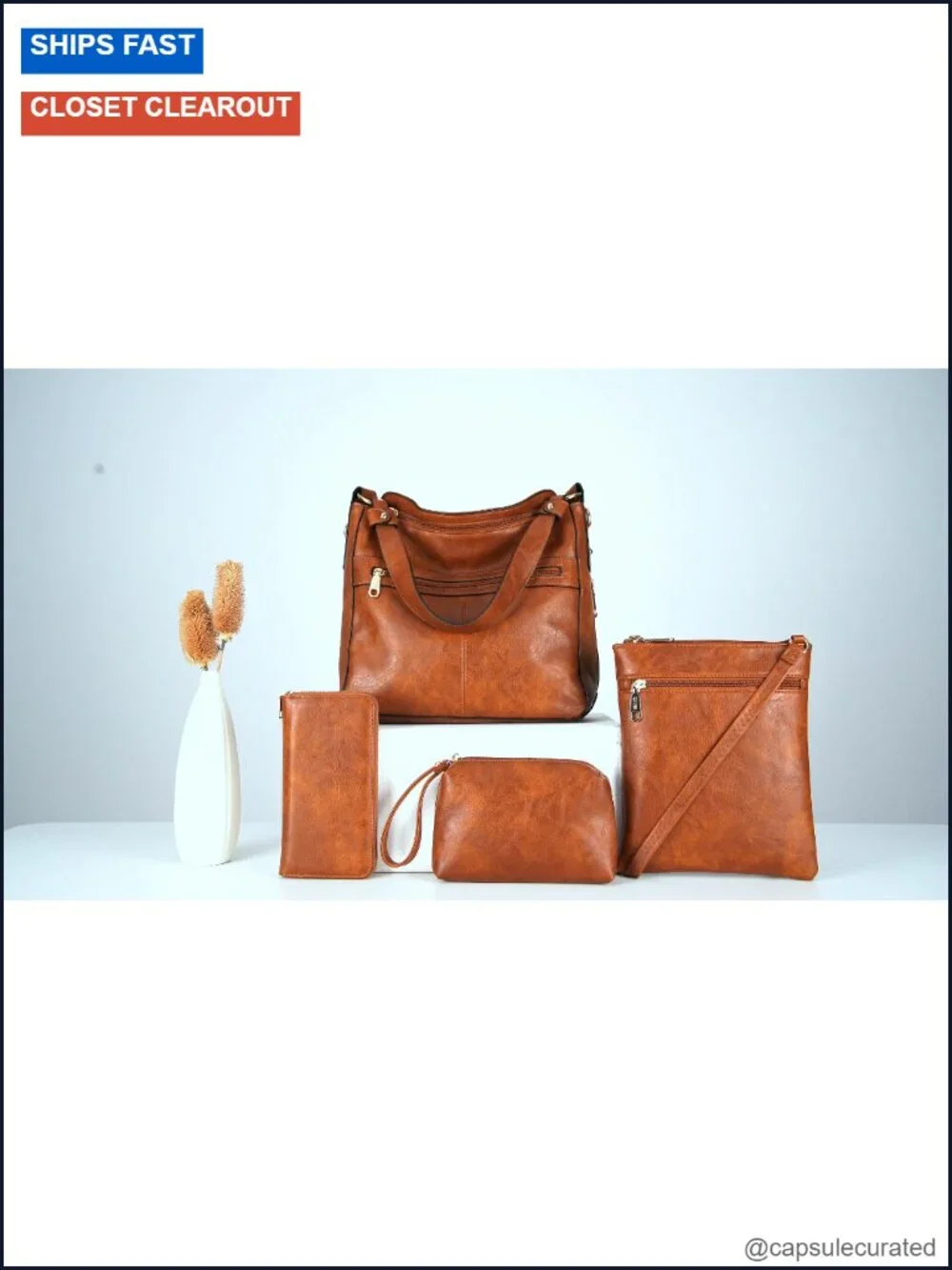 4PCS Vegan Leather Handbag & Wallet Set Large Hobo Crossbody Purse with